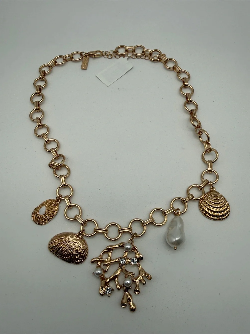 INC International Concepts Gold Seashell & Pearl Charm Necklace